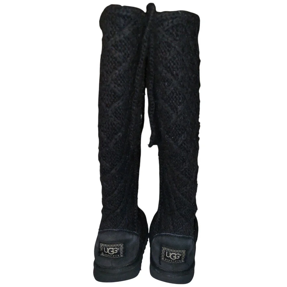 UGG Lattice Cardy Knit Boots Women's Black Tall Button
